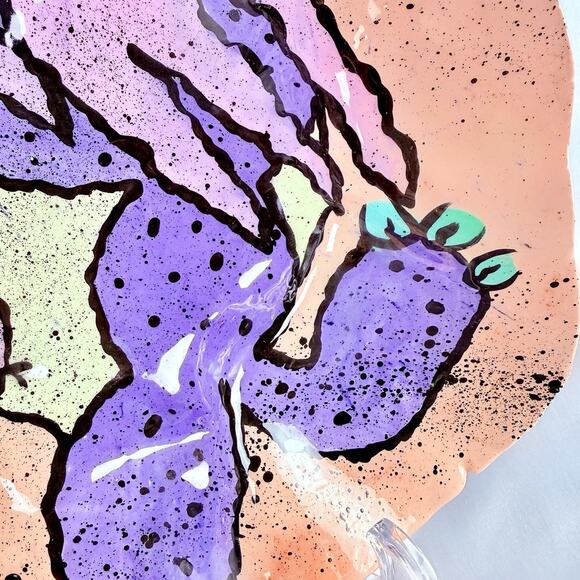 VTG Studio Art Pottery Abstract Pink MONSTERS Bowl 13” Modern 1980s Babat - Picture 4 of 15